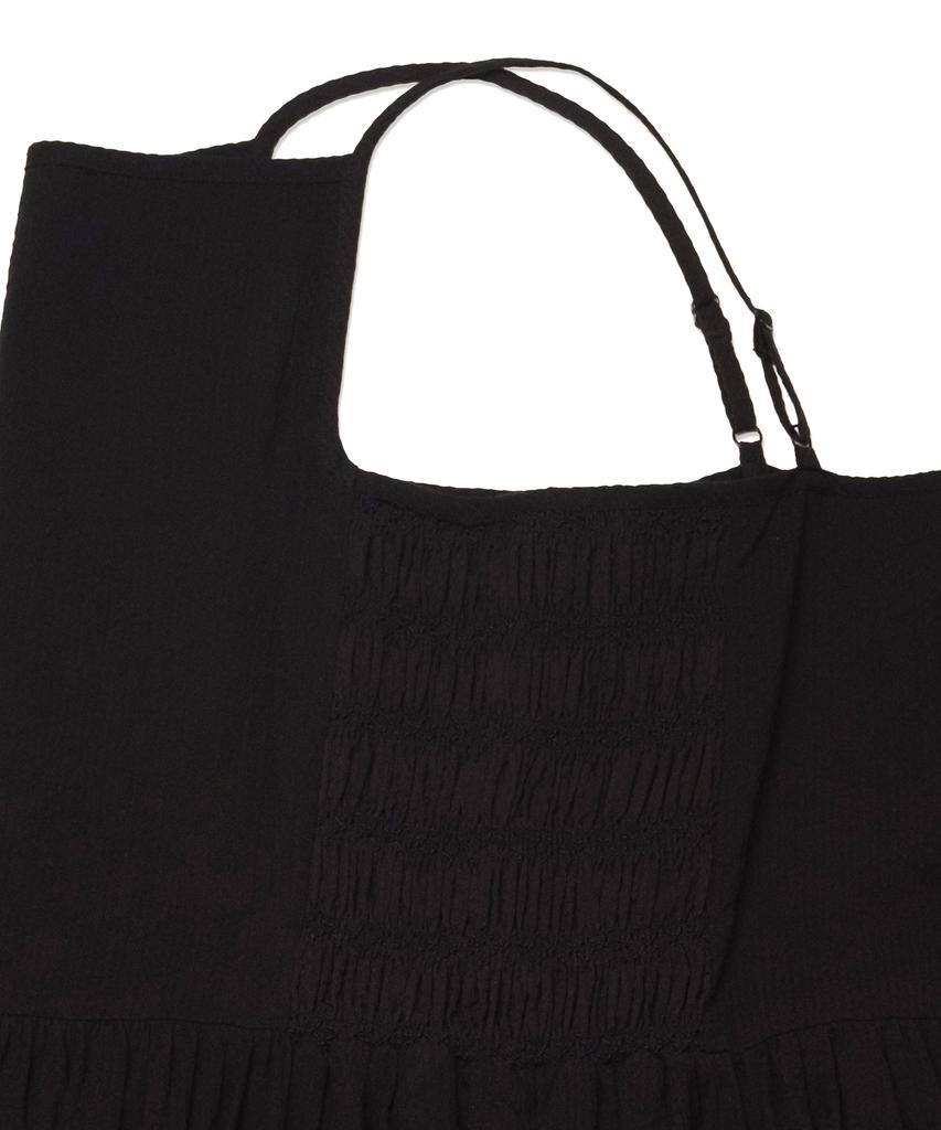 COTTON BELL Seersucker Smocked Dress - Black