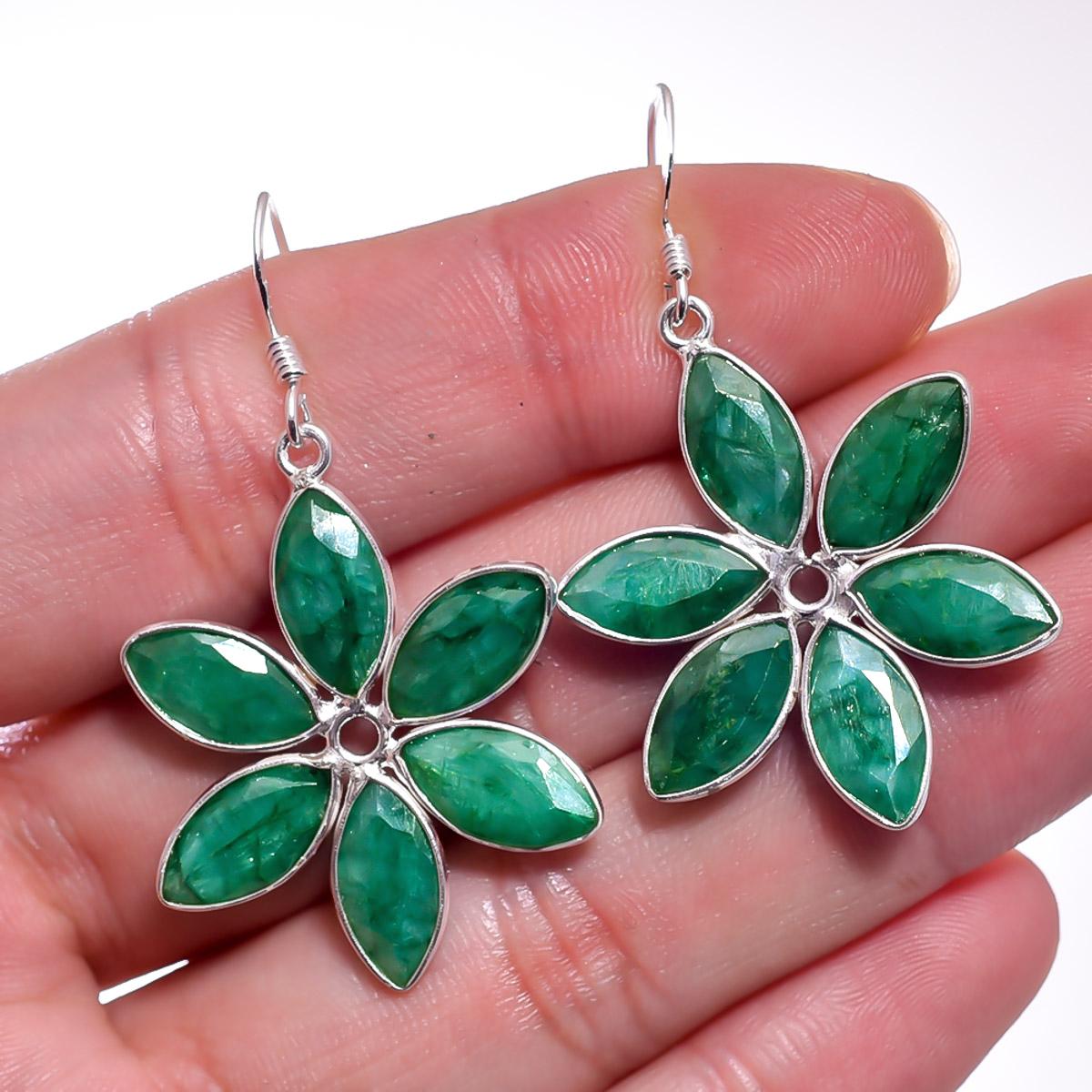

Серьга-цветок, Изумруд, Рубин, Сапфир, Ювелирные изделия ручной работы из стерлингового серебра 925 пробы, Серебряная серьга зелёный