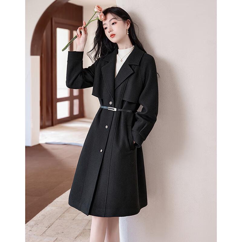Si Shui Nian Hua Elegant Autumn/Winter Mid-Length Wool Blend Coat