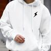 Flash‑sign Men Hoodie Front Minimal Black Lightning Bolt Chest Print Pullover For Trendy Daily American Street Outfits