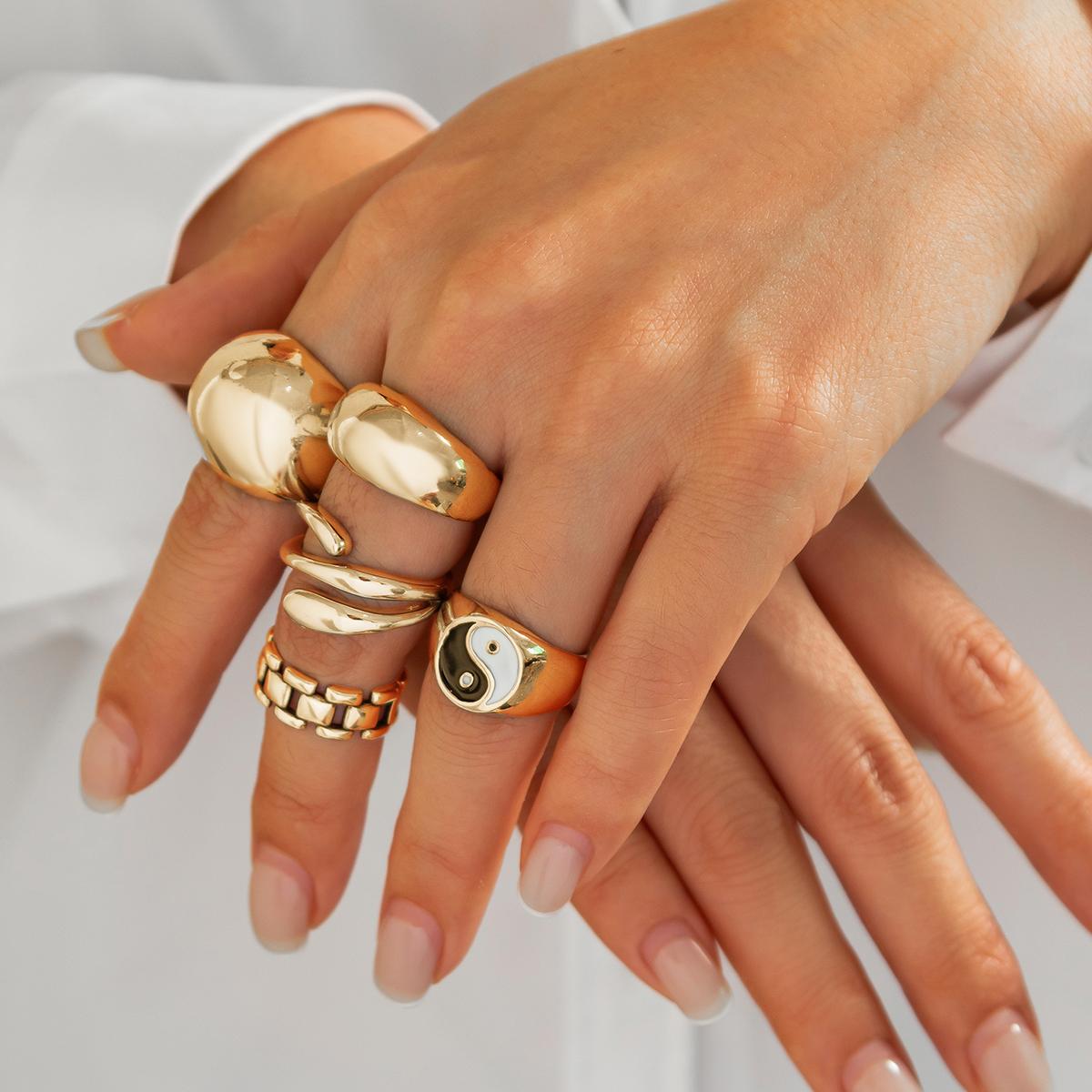 

Ingemark 5Pcs/Set Trendy Creative Irregular Smooth Curved Ring for Women Punk Hip-Hop Metal Geometric Chic Rings Party Jewelry