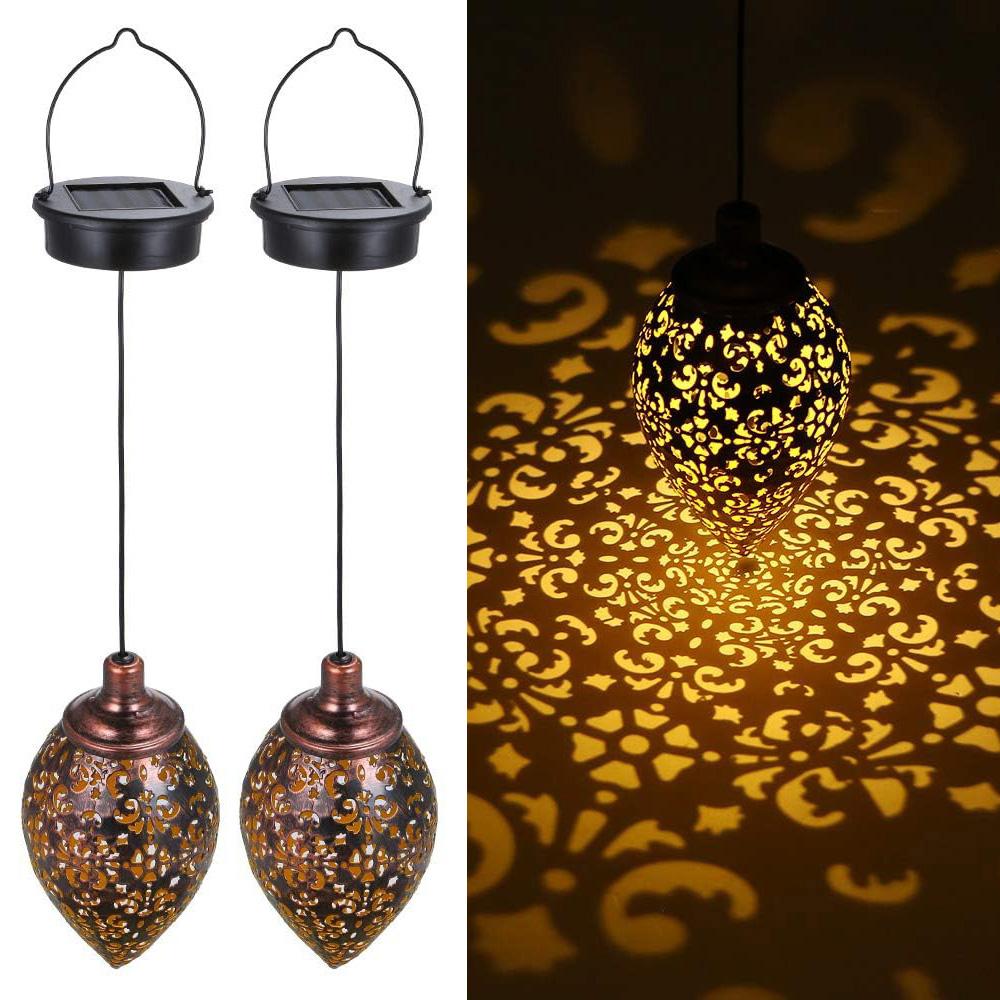 Outdoor Solarleuchte LED Marokkanische Retro Hohlprojektionslampe Metall Wasserdichte Hänge-Gartenleuchte für Terrasse Weg Hof Veranda