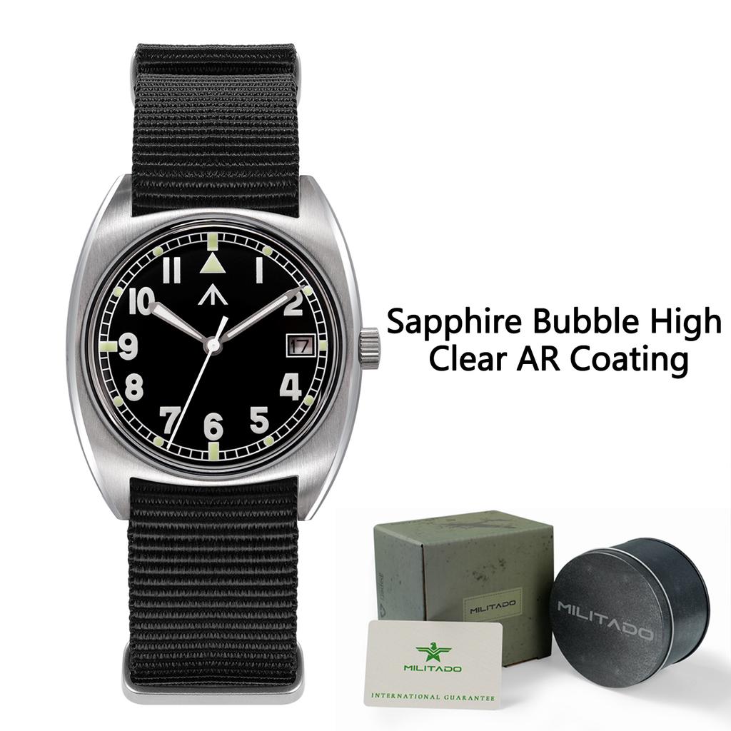 Militado Miyota Super 2035 GL12 Quartz Movement Watch Military Field Watch Sapphire Waterproof Luminous 36mm Watches
