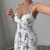 Summer New V-neck Slim-fitting and Thin Floral Long Skirt Printed Fairy Suspender Dress