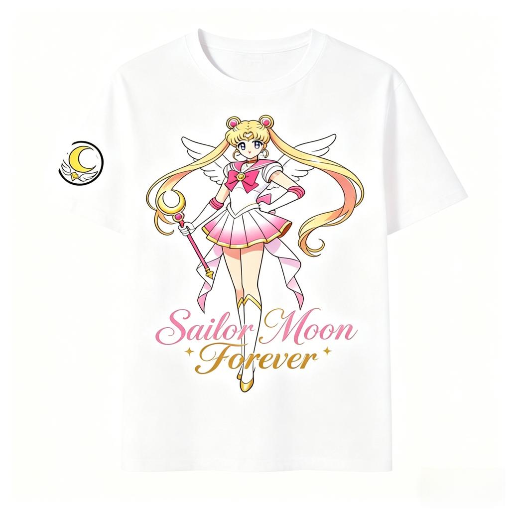 2026 Summer Sailor Moon Retro Cosplay Tshirt Unisexs Oversize Casual Cotton Printed Shortsleeved Unisex Childrens Sports Shirt