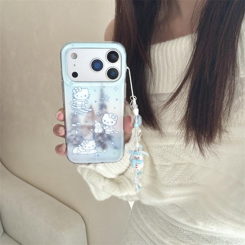 Winter Hazy Snow Scene Cat Line Art Phone Case for iPhone 17/16 Pro Max/15/14 - Women's Edition
