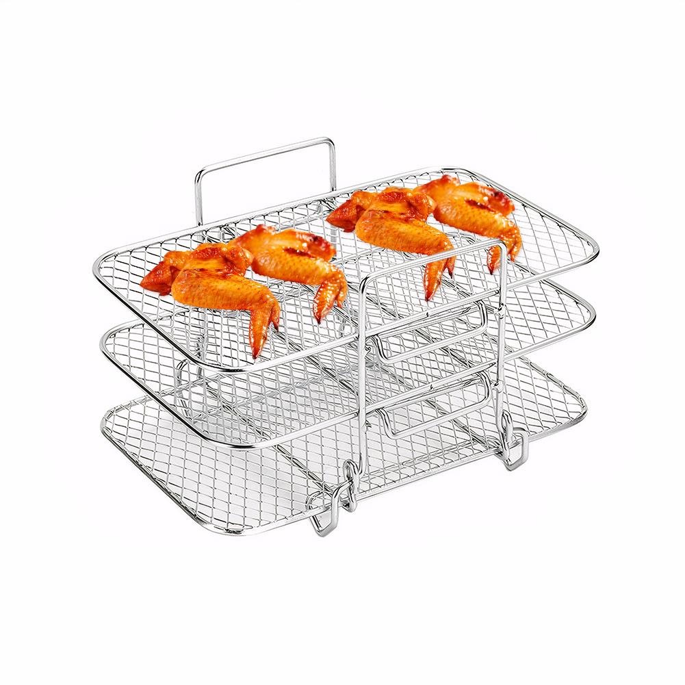 Air Fryer Rack Grilling Rack Stainless Steel 3 Layers Mesh Grill Basket Stackable Multifunctional Air Fryer Accessories