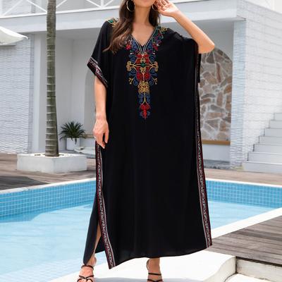 Women's Fashion Summer Spring Flower Pattern Print 1/2 Sleeves V-Neck Loose Waistline Casual Dresses