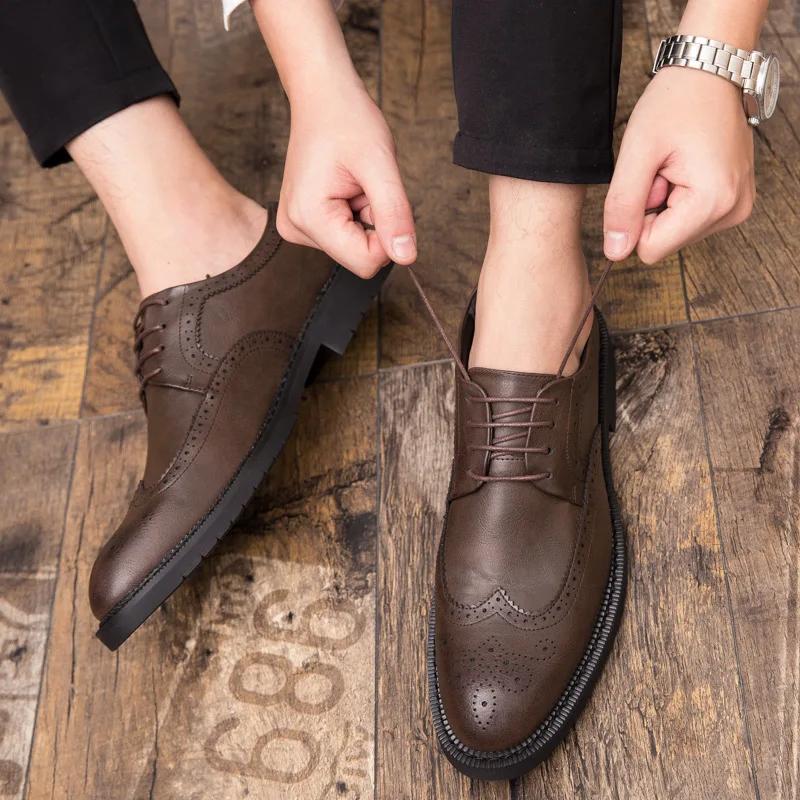 Men Leather Shoes Business Dress Shoes All-Match Casual Shock-Absorbing Footwear Wear-Resistant Wedding Shoes