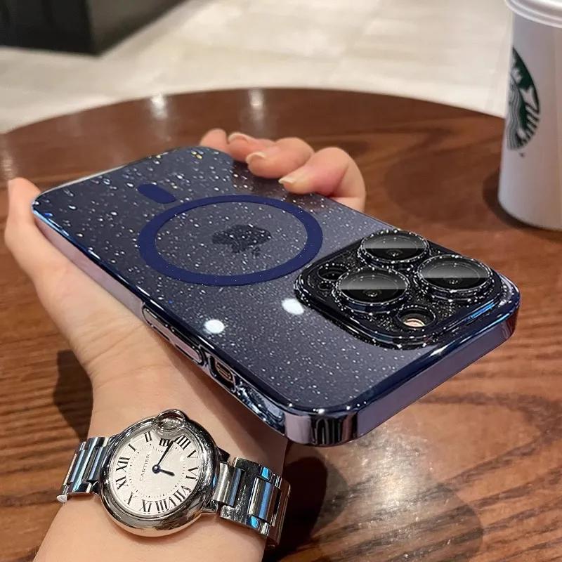 

Роскошный блестящий прозрачный чехол с гальваническим покрытием для iPhone 11 12 13 14 15 Pro Max Plus, магнитный чехол-бампер с беспроводной зарядкой, чехол For iPhone 14Plus