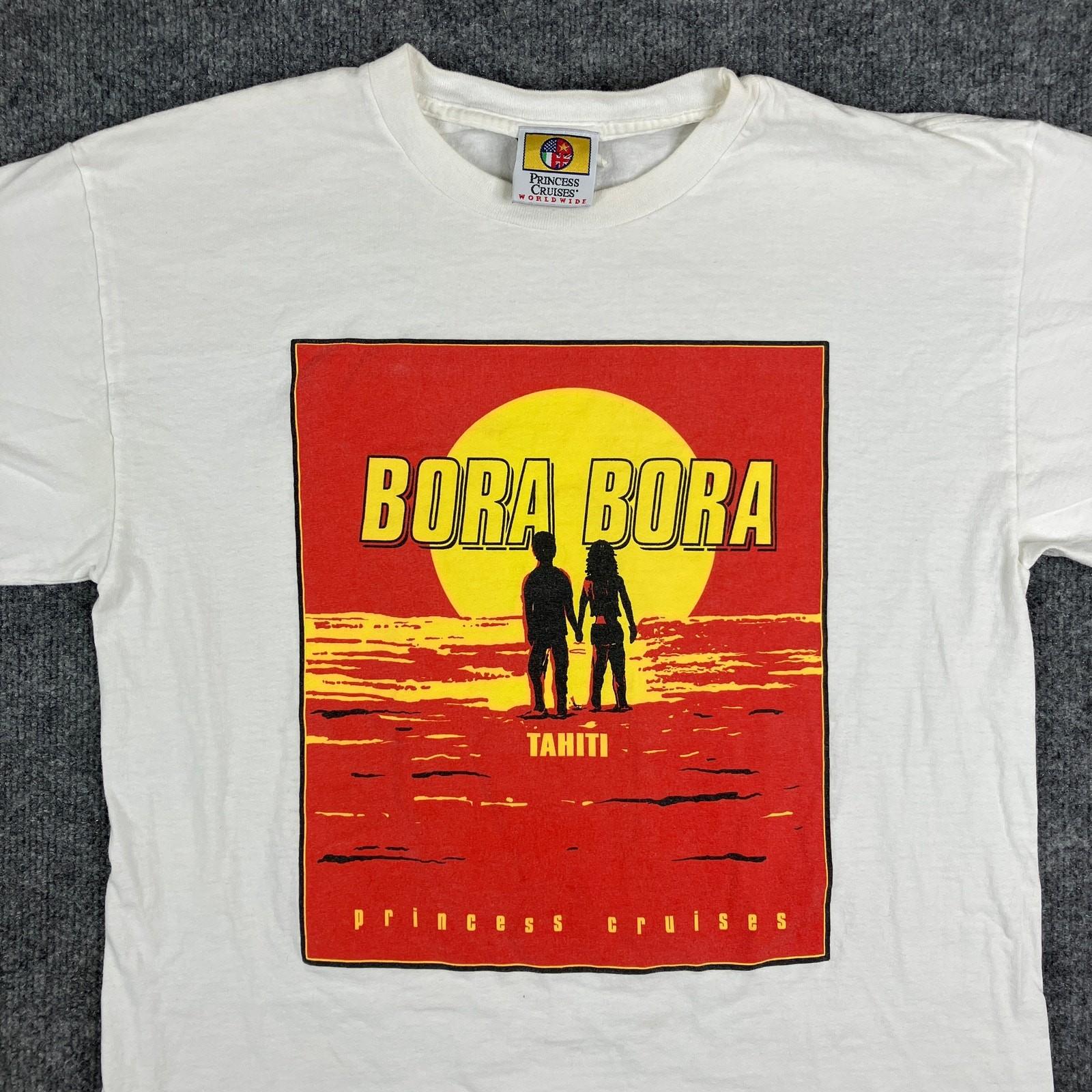 Princess Cruises T-Shirt Mens Large White Bora Bora Tahiti Graphic Travel Tee S