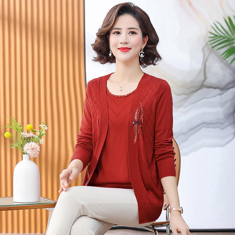 

Mom s Spring Two-Piece Knitwear Cardigan Set for Middle-Aged and Elderly Women L (Recommended 80-100 kg)