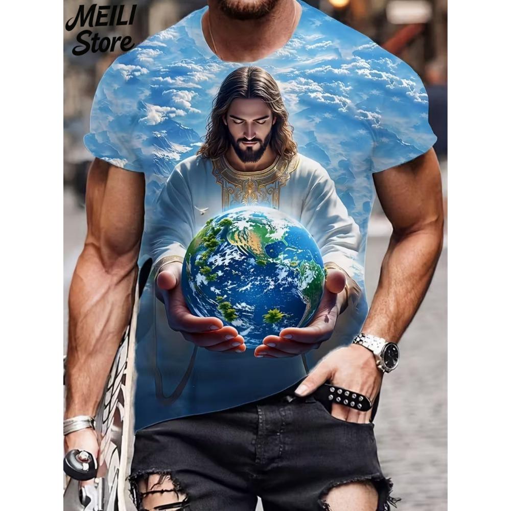 Herren 3D Jesus Druck T-Shirt Kurzarm Lässig Rundhals Betende Hände Design T-Shirt für Männer Neu im Oversized T-Shirt Oberteile