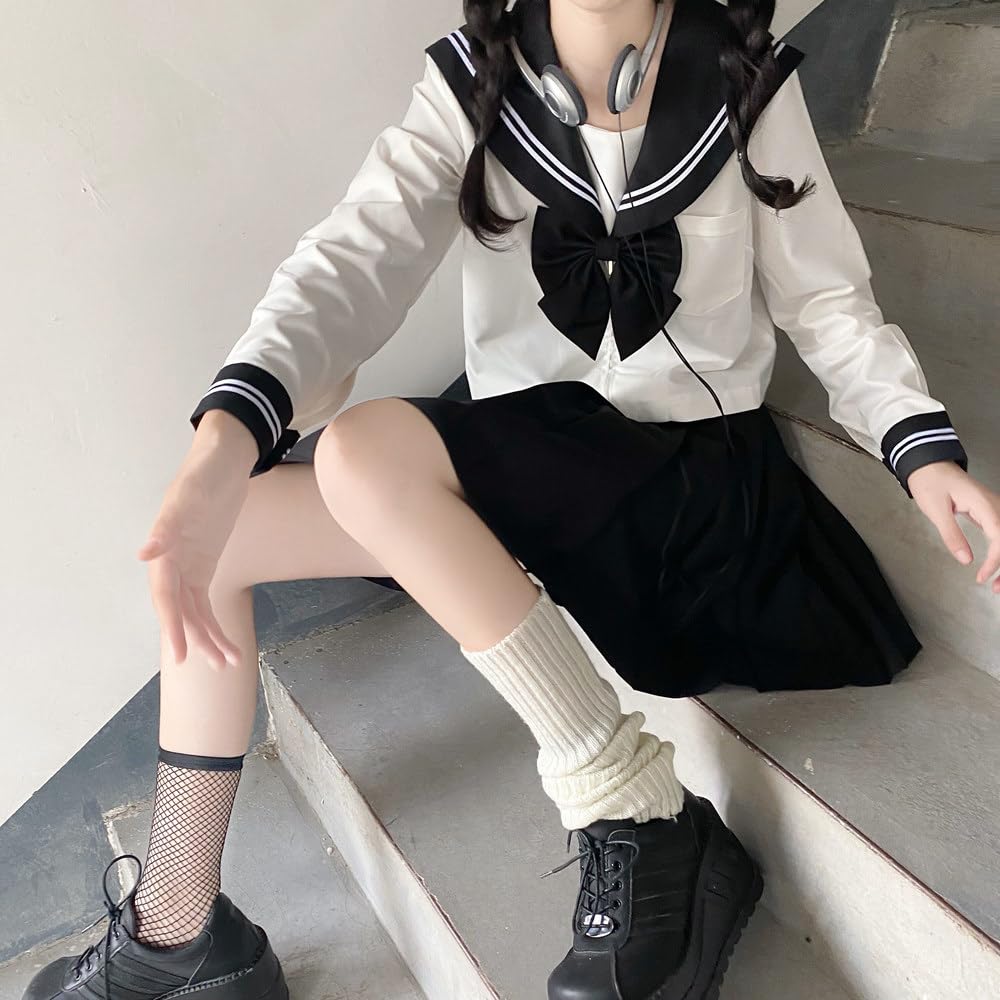Sailor High School Fancy JK Long Front Top and Bottom Pleated Authentic Kansai School Graduation Cultural Cute [GSYCL] Uniform, Black, Girl, 3-Piece