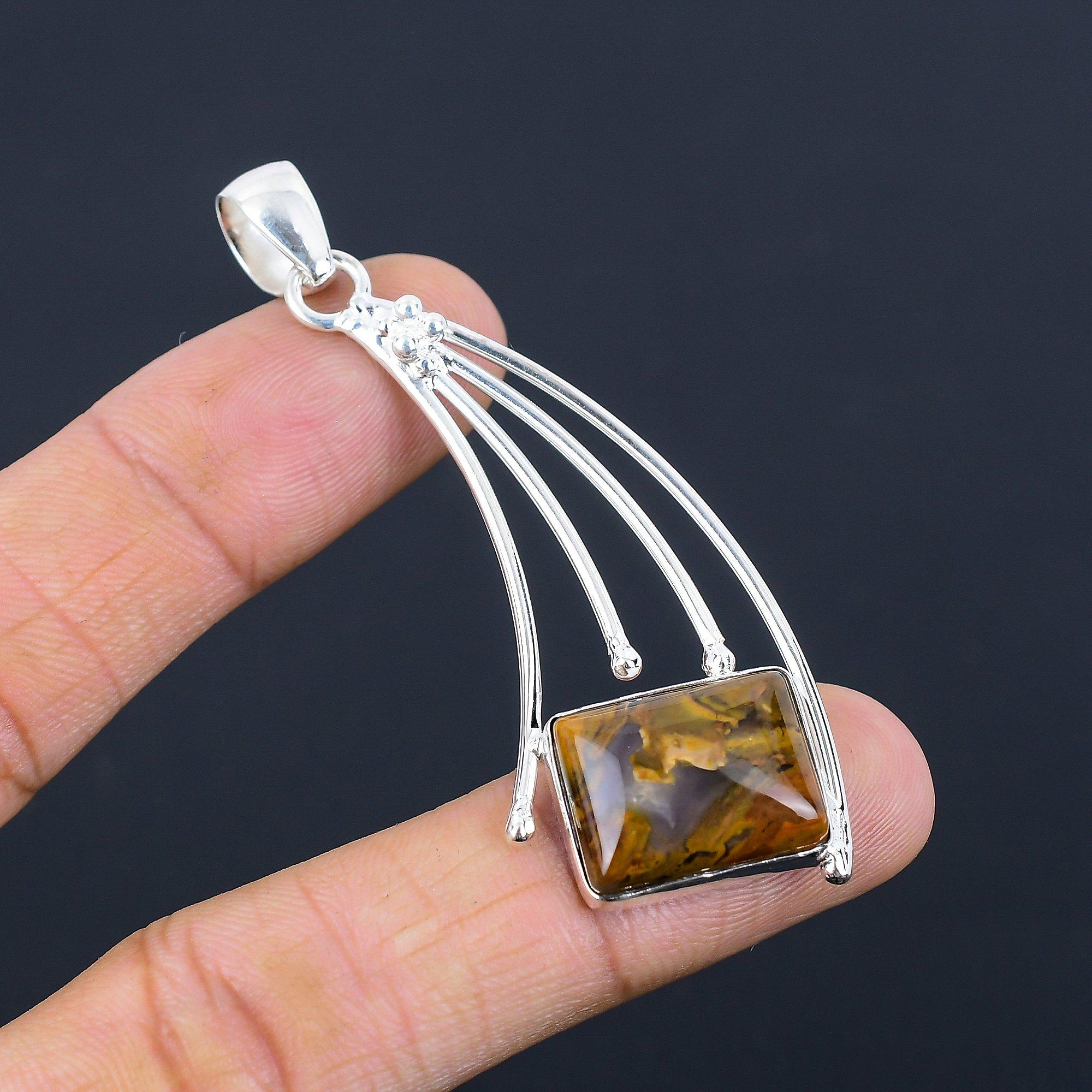 

Natural Stick Agate Gemstone Pendant Handmade 925 Sterling Silver Indian Jewelry