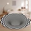 Flannel Printed Round Rug With Black White Optical Illusion Design For Modern Home Decor Soft Floor Mat 3D Art Theme