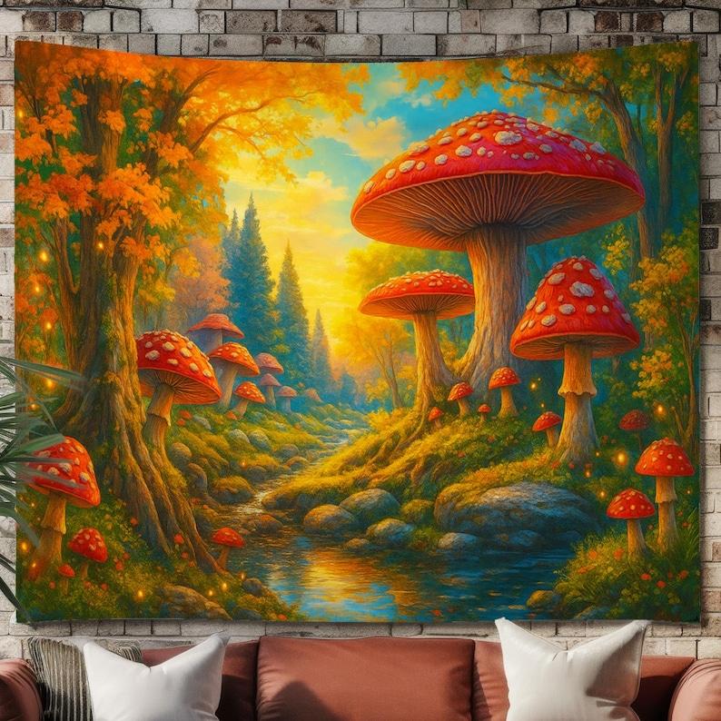 Fantasy Mushroom Forest tapestry 75x100 чёрный