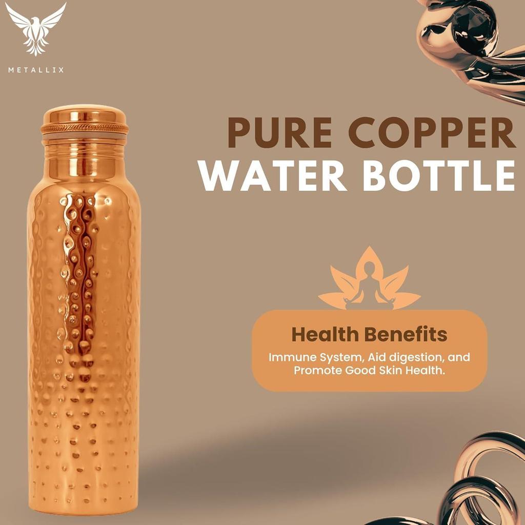 Copper Water Bottle 1 Ltr | Copper Bottle for Men & Women  | BPA Free & Leak Proof | Easy to Carry | Suitable for Yoga, School & Office