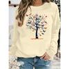 Women's autumn and winter casual loose and comfortable warm butterfly tree printed round neck long sleeved pullover sweater