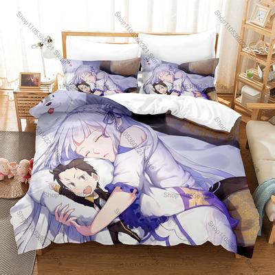 Isekai Anime Re0 Natsuki Subaru Character Print Duvet Cover + 2 Pillowcases Soft Microfiber Teen Room Bedding Anime Home Textile