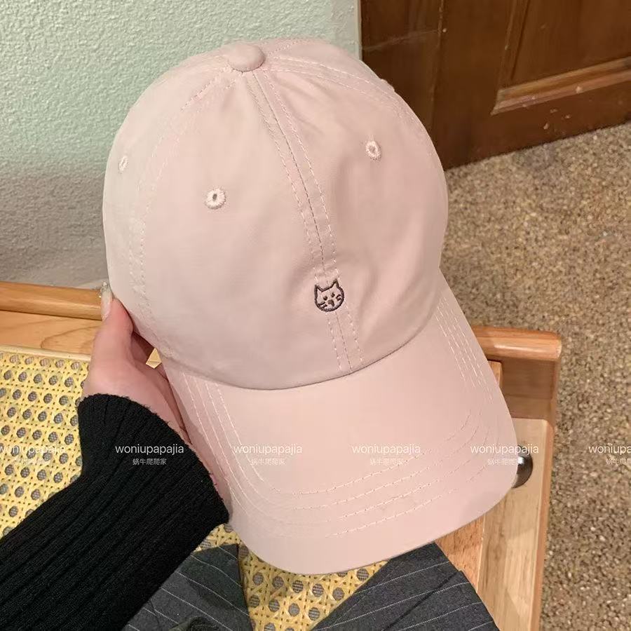 Hat Female Spring and Summer New Sweet Cute Cat Embroidered Baseball Cap Simple Fashion College Style Cap