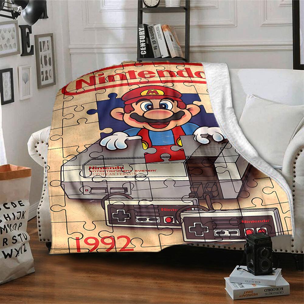 1pc Mario Nintendo Entertainment Flannel Blanket, Soft Skin Friendly with Digital Printing, Various Sizes Available for Family, Friends, Birthday