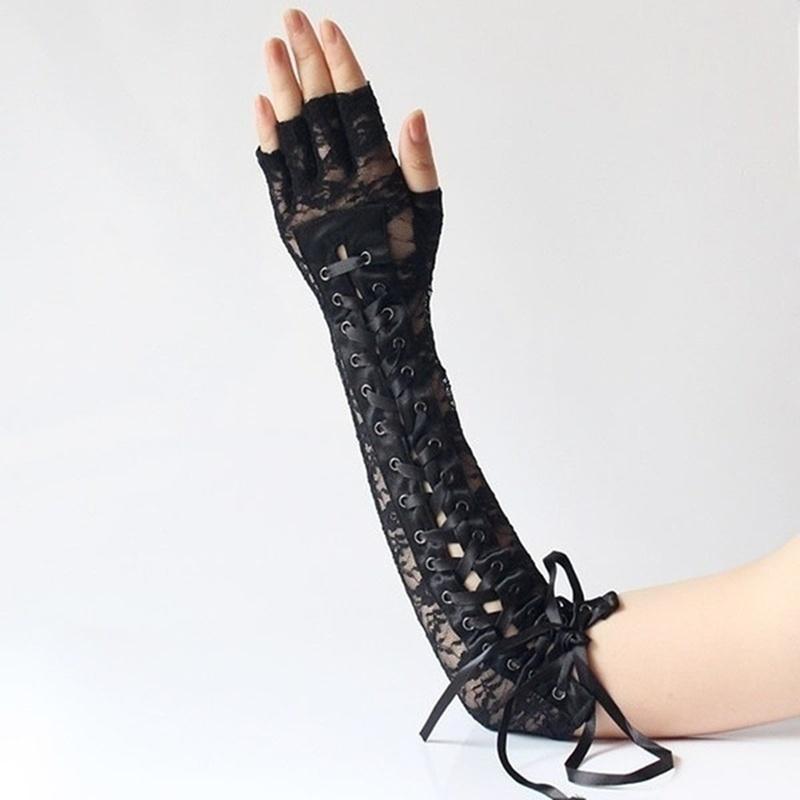 1 par Halloween Retro Lange hansker for kvinner Blonde Korsett Arm Albue Fingerløs hanske Svart