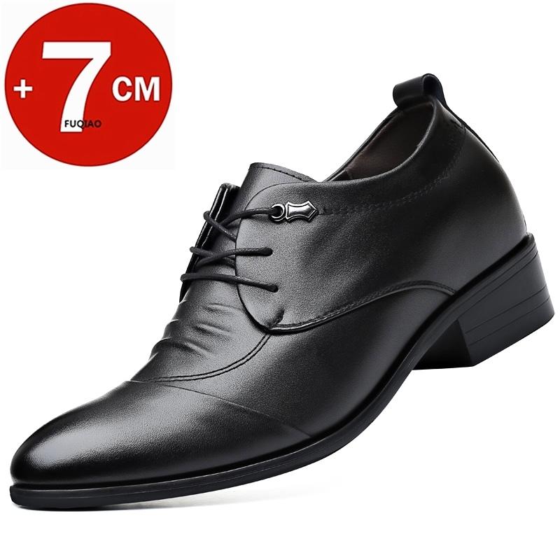 Fashion 7CM Height Increasing Men Dress Elevator Shoes White Black Mens Business Formal Shoes Fashion Youth Men's Suit Wedding Oxfords