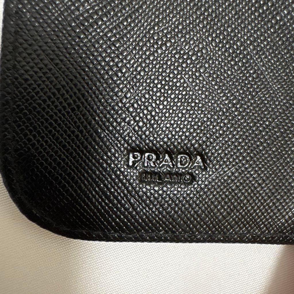 Used PRADA Saffiano Bi-fold Wallet Round Zipper Black Beautiful Condition