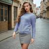 Damen Mohair Rundhals Strickpullover: Langarm-Pullover, Unifarbene Bonbonfarben für Herbst & Winter