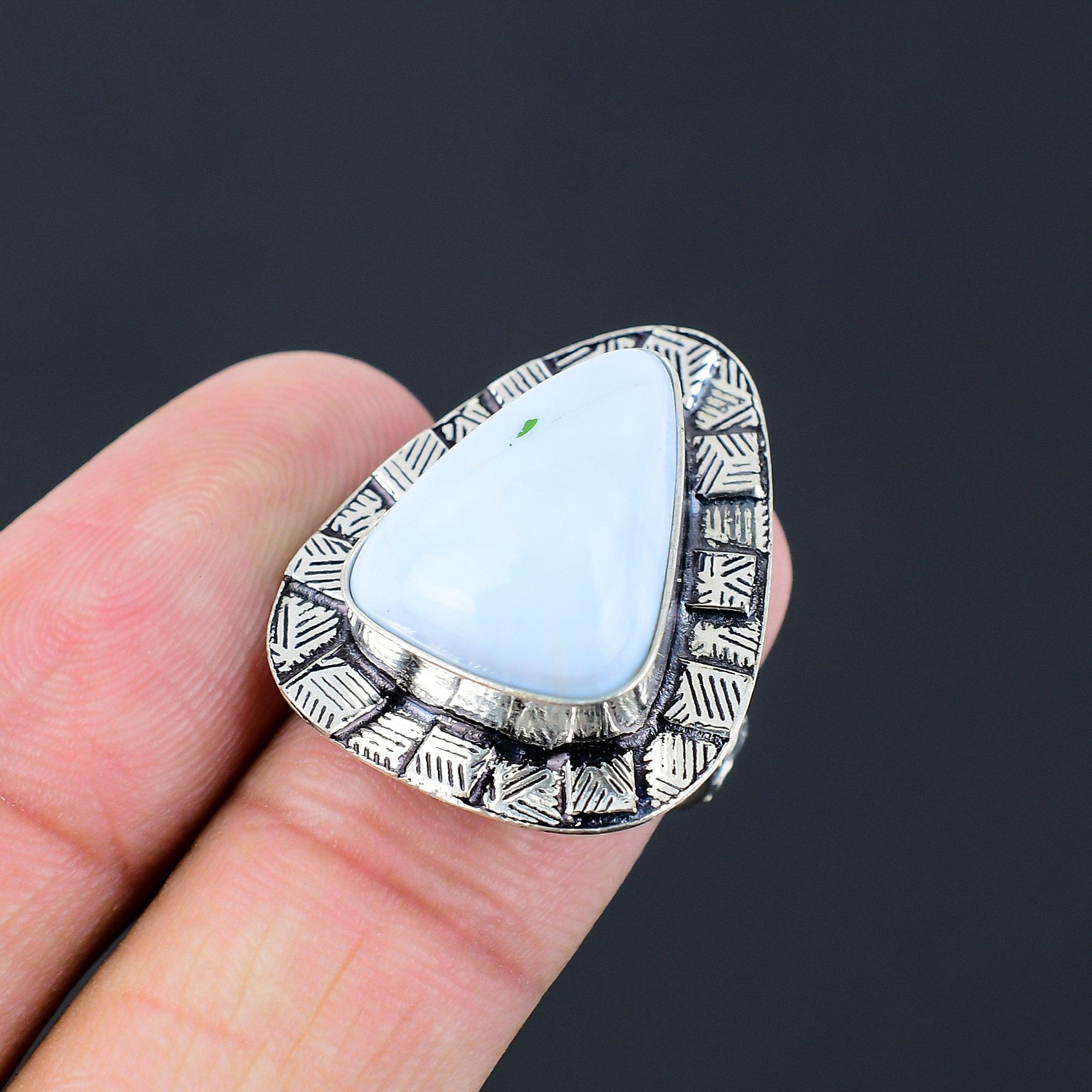 925 Sterling Silver Owyhee Blue Opal Stone Boho Stackable Anniversary Ring US 7 7