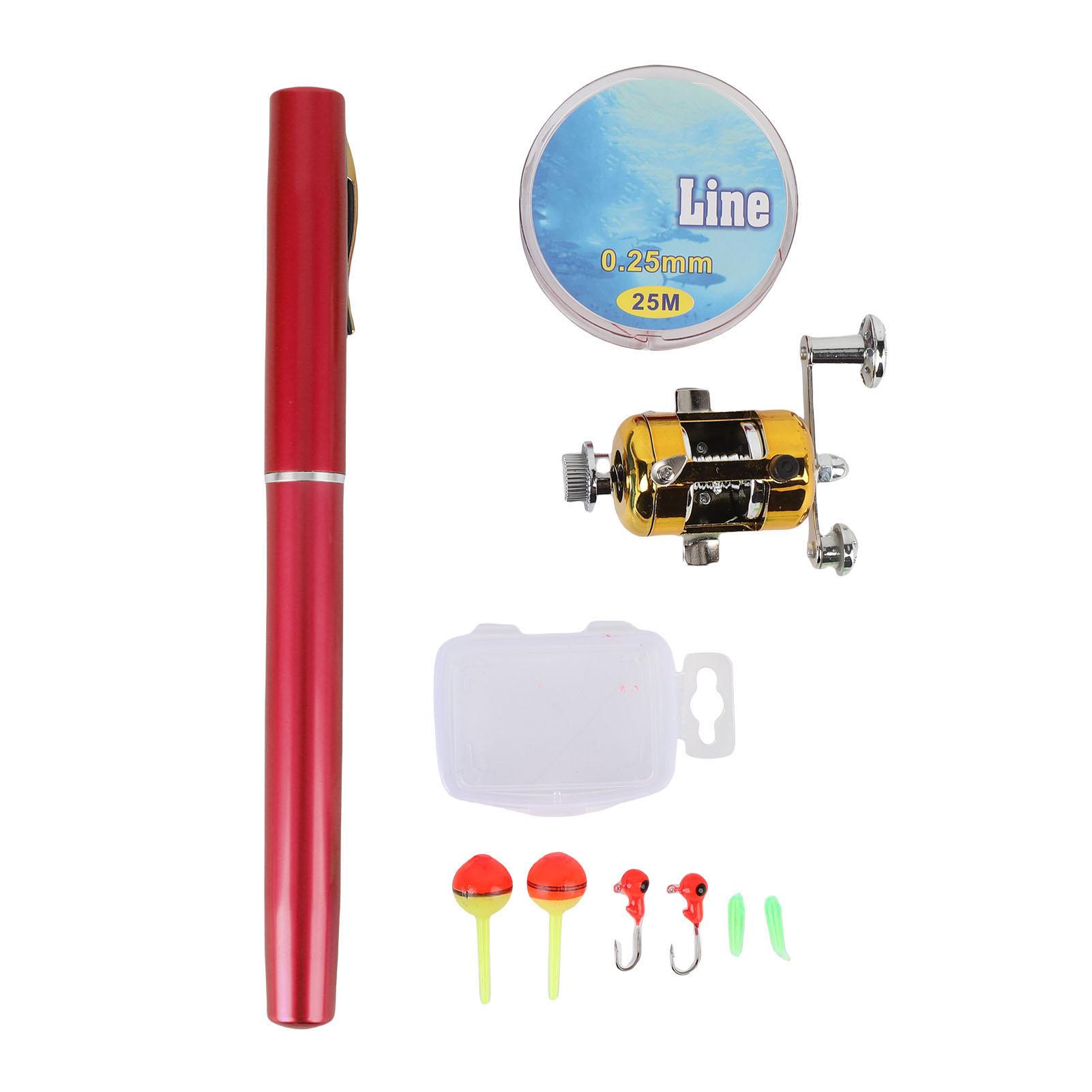 

Miniature Pen Fishing Rod Portable Pocket Size Fishing Pole with Reel Wheel for Outdoor Red
