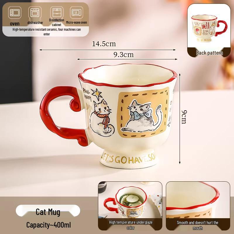 High-Value Christmas Cat Ceramic Mug - Cute, Creative Gift for Birthdays 301-400 ml