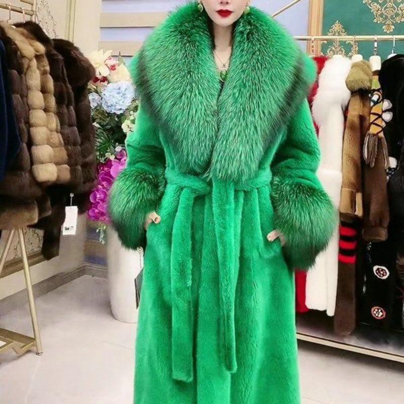 Winter new imitation fox fur collar imitation mink coat long fur integrated imitation fur coat women's clothing