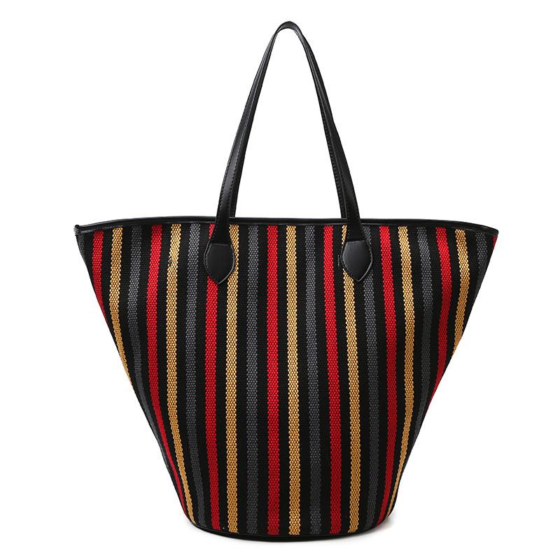 Borsa in Tela Donna Alta Gamma Grande Capacità Versatile Nicchia Righe Borsa a Mano Borse a Spalla