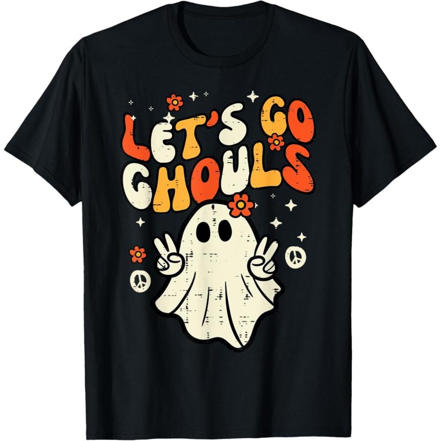 Halloween Lets Go Ghouls Ghost Retro Costume Women Girl Kids T-Shirt S