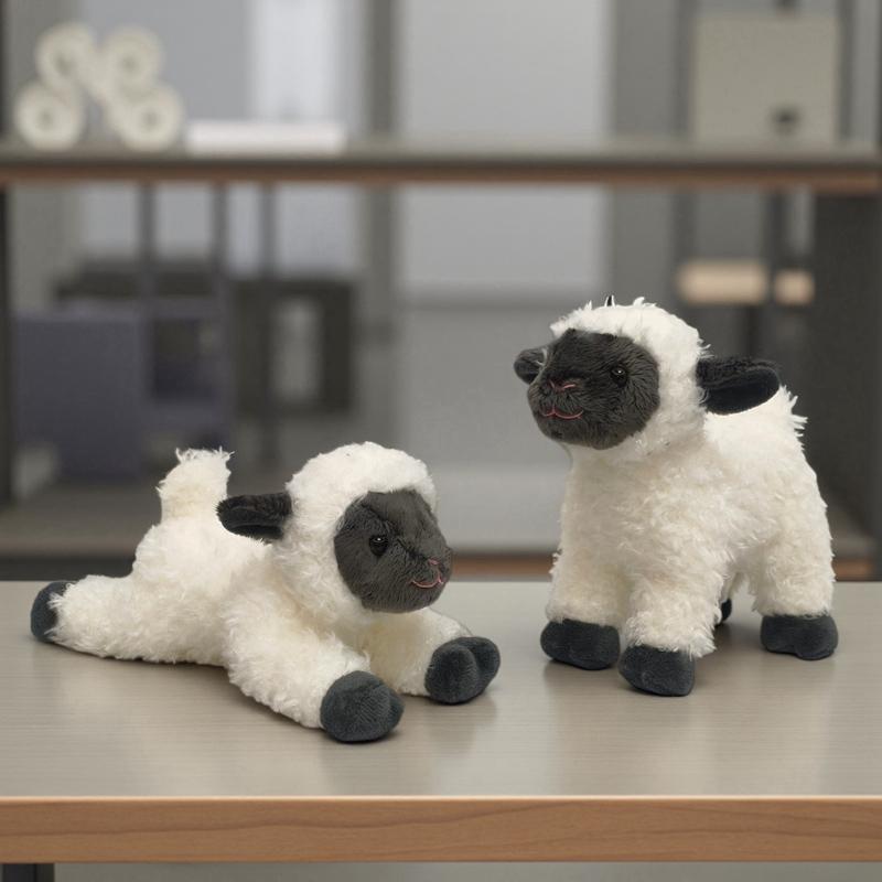 Mini Pet Little Sheep Plush Toys Stuffed Cartoon Baby Sheep Doll Cute Exquisite Standing&Lying Lifelike Animal Desktop Decor