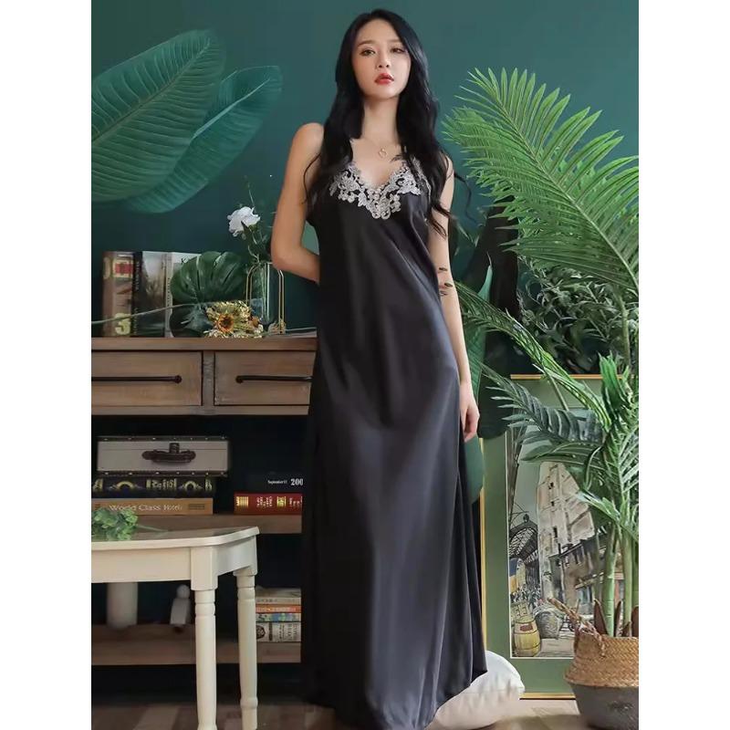 Mulberry Silk Sexy Nightgown, Pajamas, Dyed Long Dress, Women's V-neck Suspender Skirt, Women's Nightgown, Dressing Gown