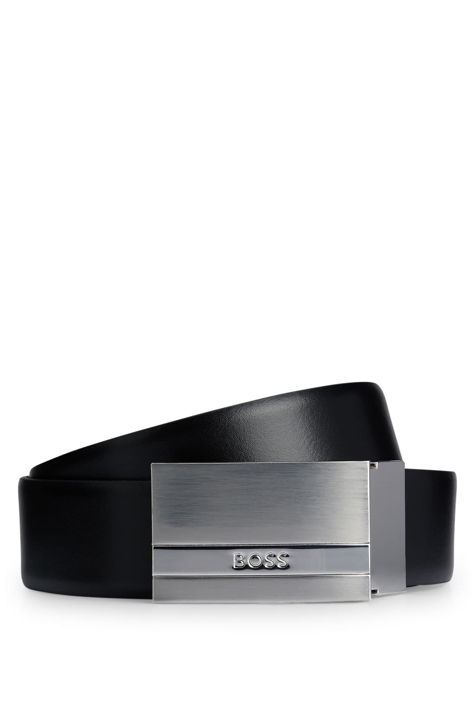 [BOSS] Plate Buckle Reversible Belt for Men, One Size, Black