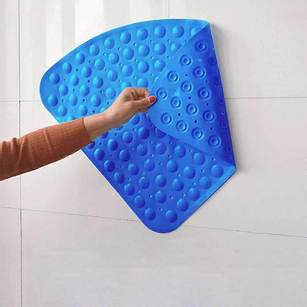Shower Mat Section Triangle Clear, Non-Slip and Anti-Mildew with Massaging Effect and Drainage Hole for Corner Shower or Bathtub, PVC, Blue, Small