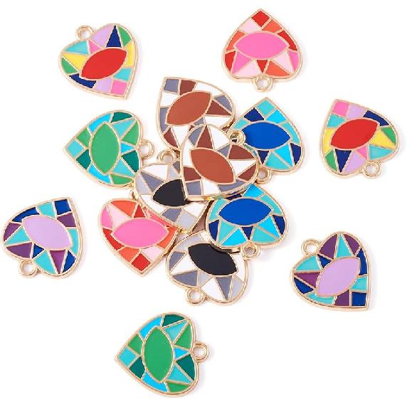 

Craftdady Enamel Heart Charms Colorful Evil Eye Love Heart Charms Alloy Heart Pendants Valentine Heart Metal Dangle Charms for DIY Crafts Bracelets Colorful