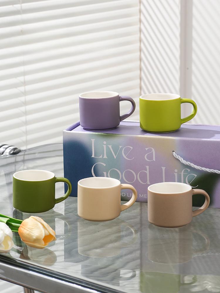 5pcs/set Ceramic Coffee Mugs with Box Small Tea Cups Office Pottery Cups Set Drinking Water Teacup Festival Party Friends Gifts