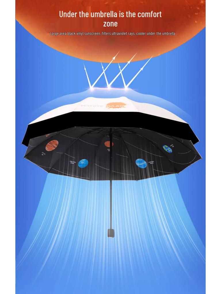 Paradise Doppelnutzungs-XL Dick Verstärkter UV-Schutz Schwarz Sonnen- und Regenschirm für Frauen und Studenten