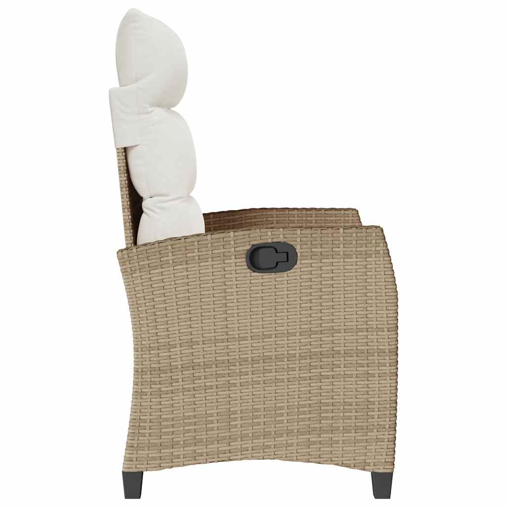 Garden Armchair with Side Table Adjustable Beige Poly Rattan