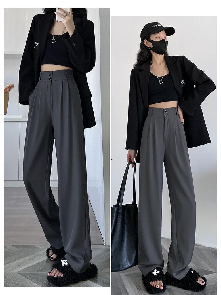 Women's High Waist Drapey Suit Pants, Petite Casual, Narrow & Wide Straight Leg Options, Spring/Autumn 2024.