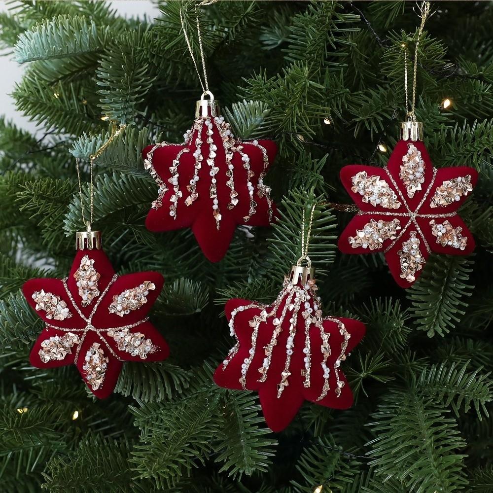 Red Flocking Ball Flocking Christmas Bell Pendant New Christmas Tree Decoration Xmas