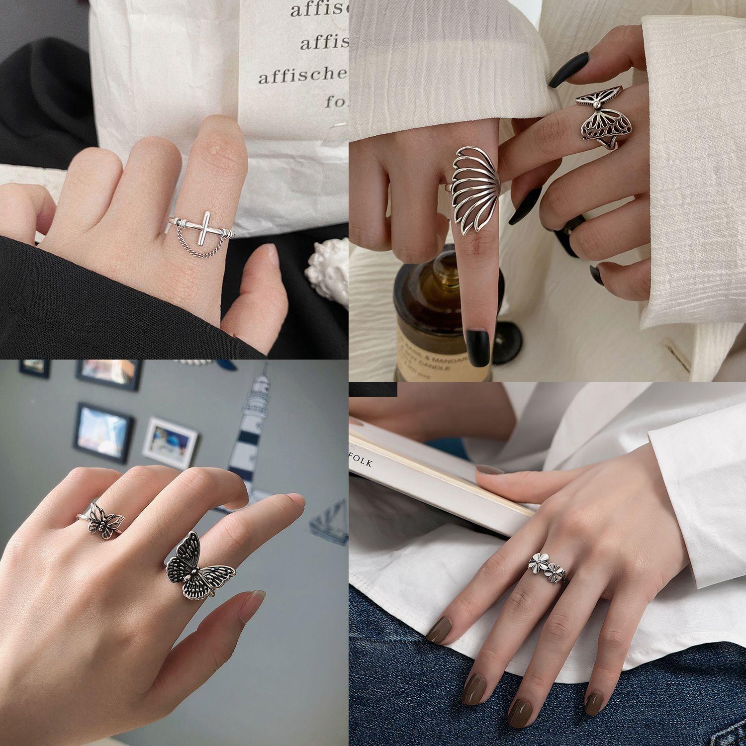 

Cool Silver Ring Pack Jesus Chunky Rings Регулируемое винтажное кольцо-бабочка