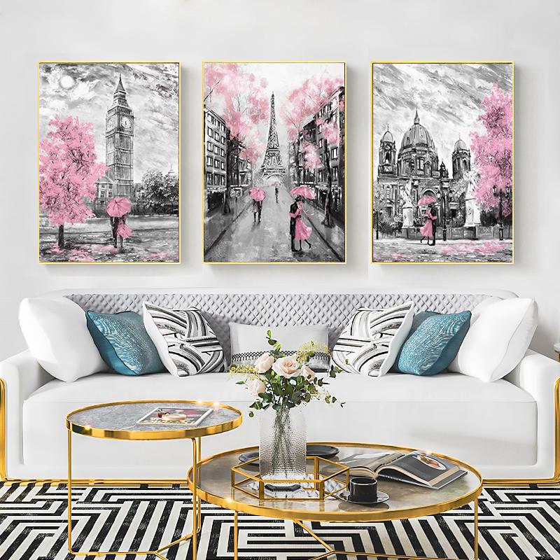 Modern Tower Building Red Buss Lover Canvas Painting Poster City Wall Art Print Decorative Picture Modern Living Room Home Decor Unframed