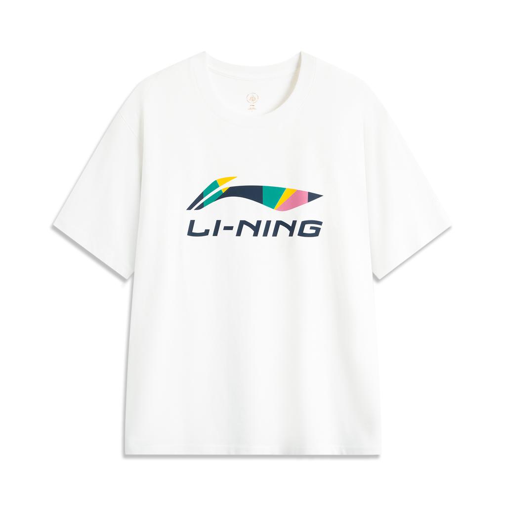 Li Ning Sports Lifestyle Series 2024 Honor Color Series In My Name Large Logo Print Cultural Sports Short Sleeve T-Shirt Unisex Tops White AHSUC27-1