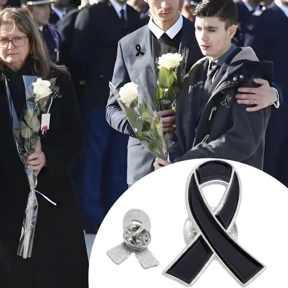 Odznaka z wstążką na pogrzeb raka skóry Broszka z czarną kokardką na raka czerniaka Pin Impreza